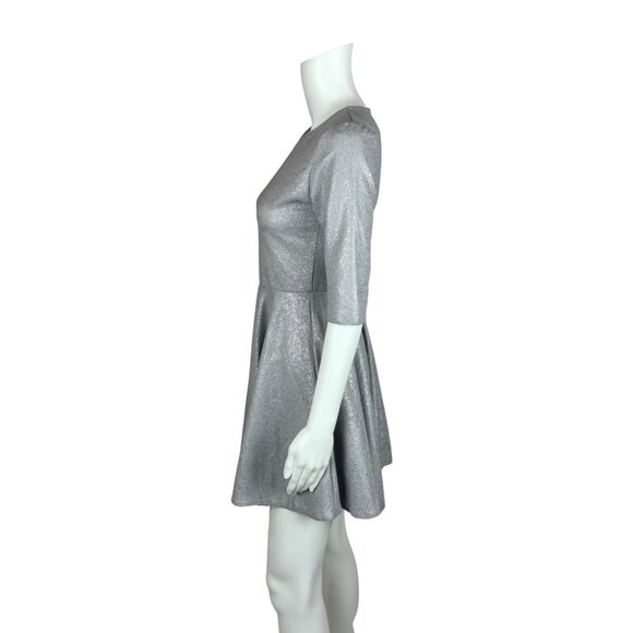 Silver Metallic Skater Mini Dress Spaceage Holiday XS - Picture 5 of 8